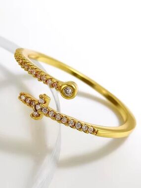 Exquisite 18K Gold Plated | Accents Cubic Zirconia | Adjustable Cross Ring